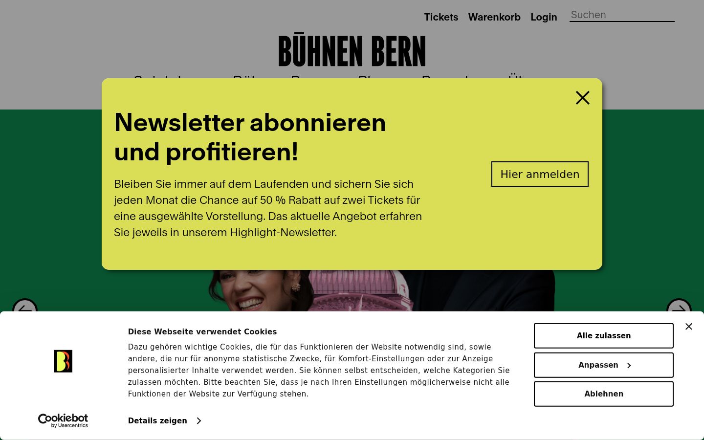 Screenshot des Einwilligungsbanners vor jeglicher Interaktion