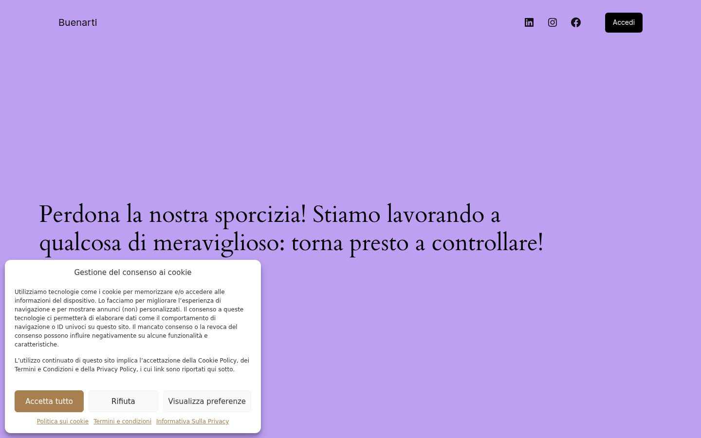 Screenshot del banner di consenso mostrato prima di qualsiasi interazione