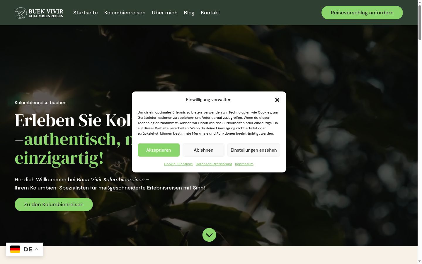 Screenshot van de toestemmingsbanner zoals getoond vóór enige interactie