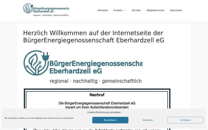 Screenshot of buergerenergie-eberhardzell.de