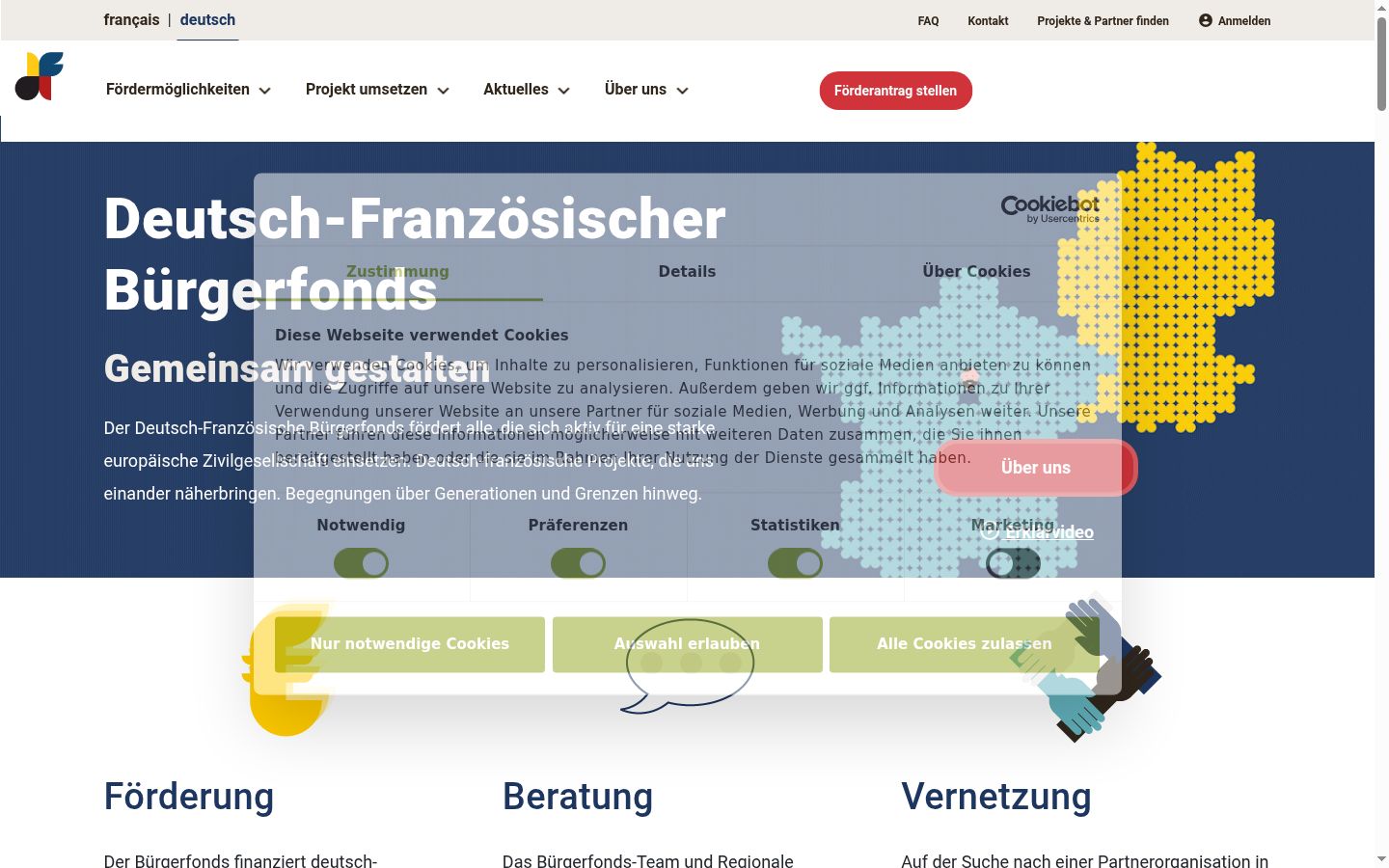 Screenshot of the consent banner shown before any interaction