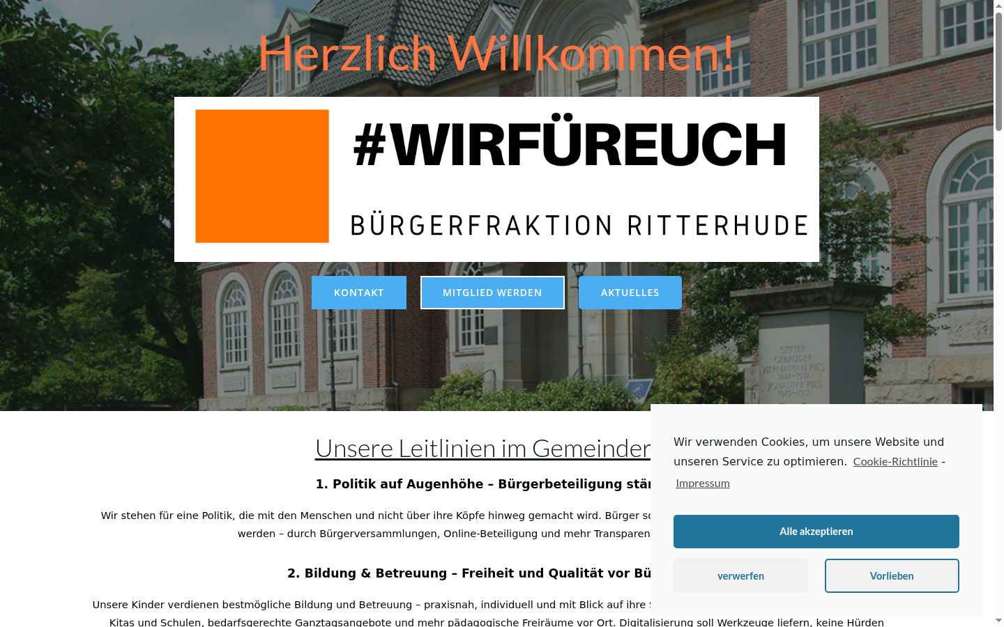 Screenshot des Einwilligungsbanners vor jeglicher Interaktion
