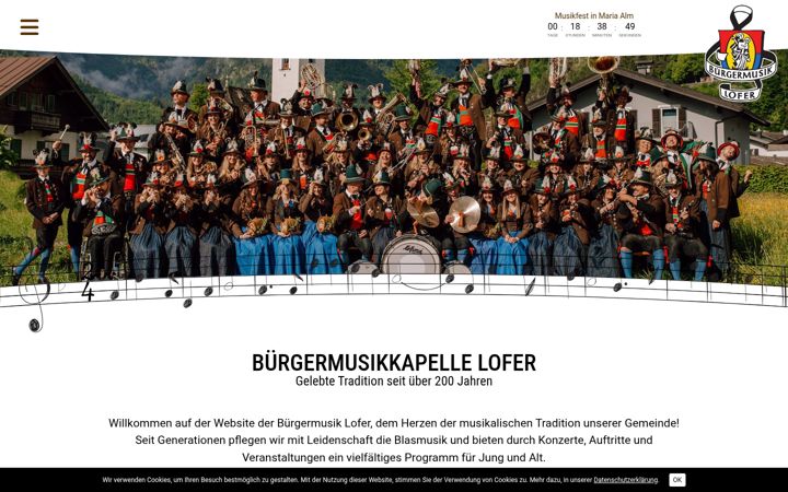 Screenshot of buergermusiklofer.at