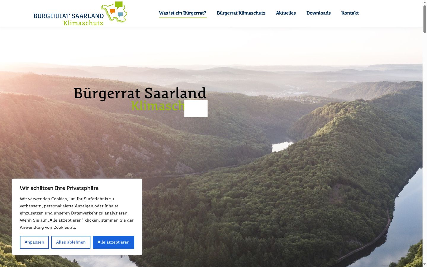 Screenshot des Einwilligungsbanners vor jeglicher Interaktion