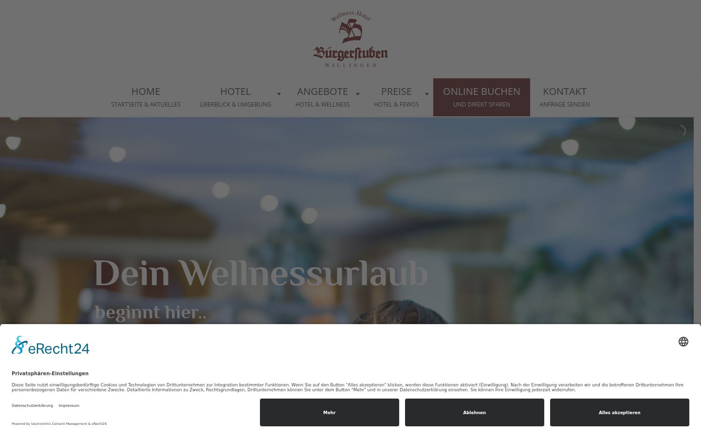 Screenshot des Einwilligungsbanners vor jeglicher Interaktion