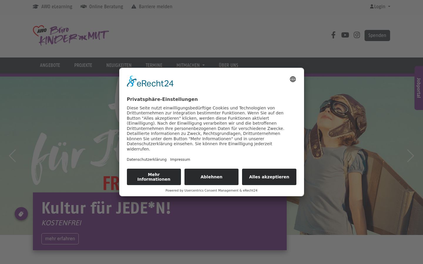 Screenshot of the consent banner shown before any interaction