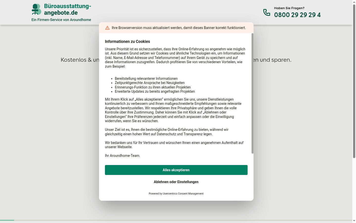 Screenshot of the consent banner shown before any interaction