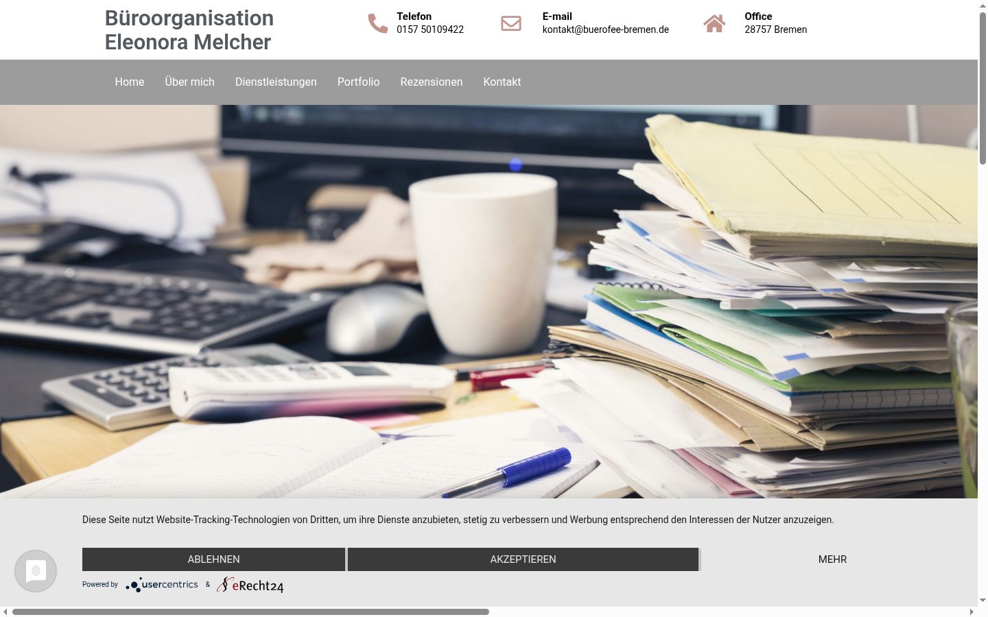 Screenshot des Einwilligungsbanners vor jeglicher Interaktion