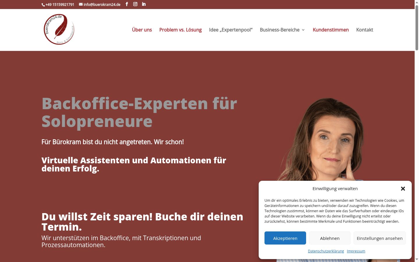 Screenshot des Einwilligungsbanners vor jeglicher Interaktion