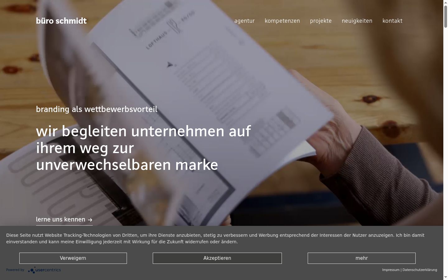 Screenshot des Einwilligungsbanners vor jeglicher Interaktion