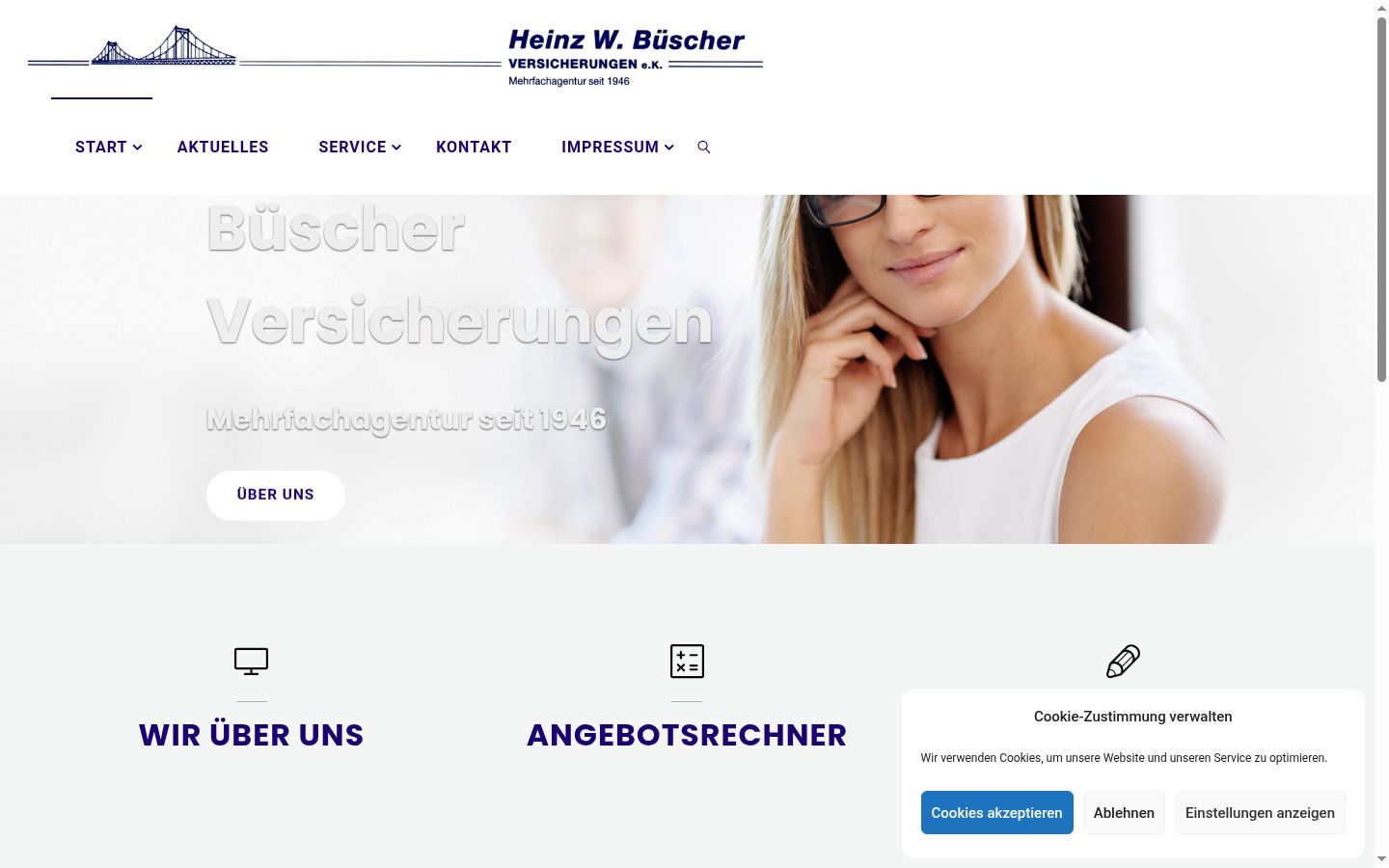 Screenshot des Einwilligungsbanners vor jeglicher Interaktion