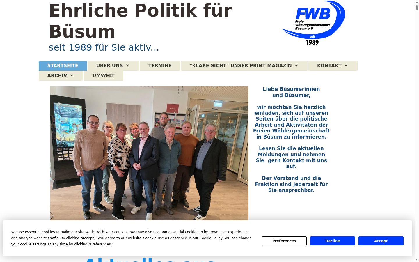 Screenshot des Einwilligungsbanners vor jeglicher Interaktion