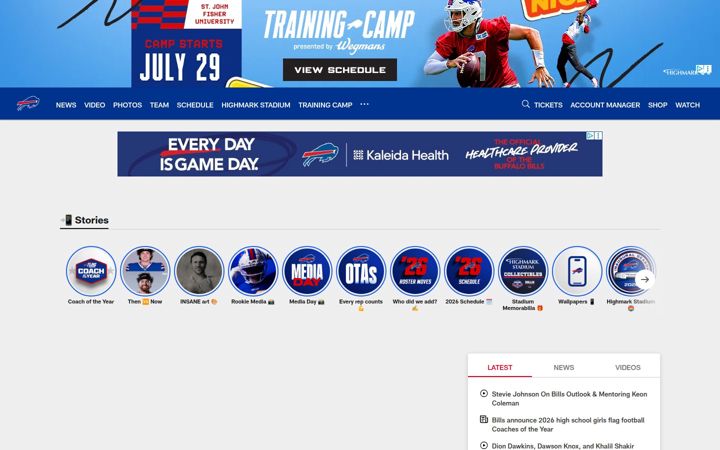 Screenshot of buffalobills.com
