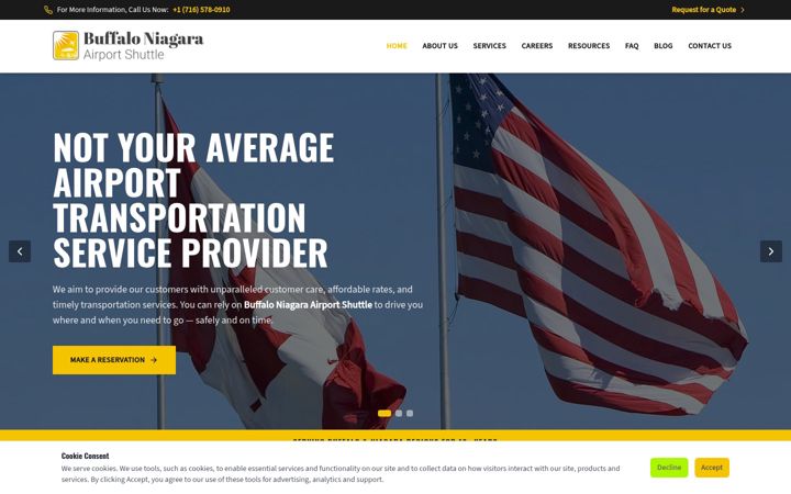 Screenshot of buffaloniagaraairportshuttle.com