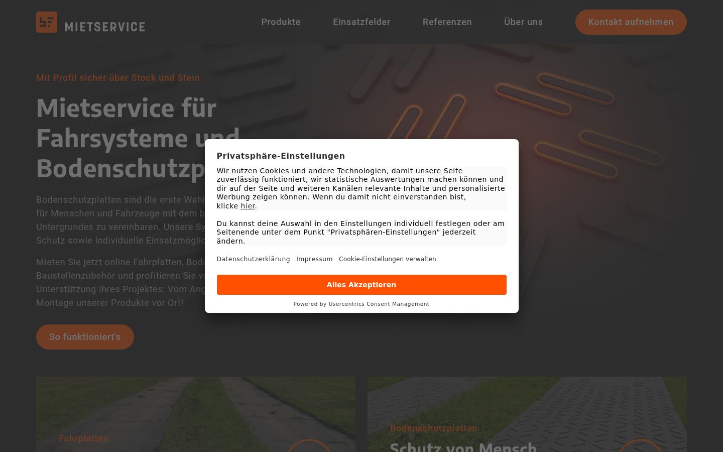 Screenshot des Einwilligungsbanners vor jeglicher Interaktion