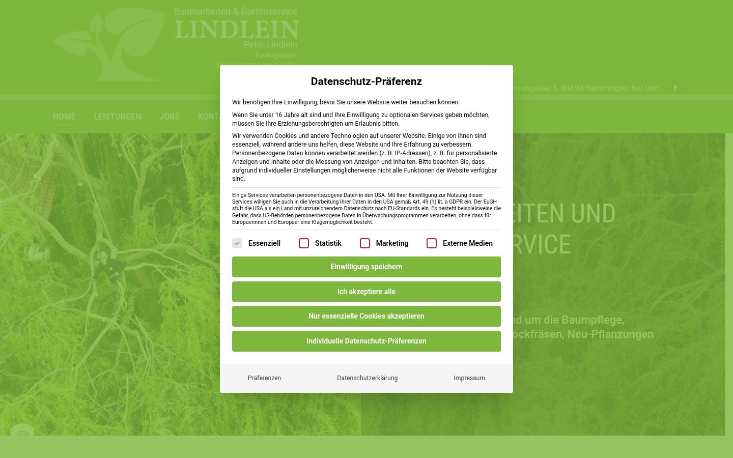 Screenshot des Einwilligungsbanners vor jeglicher Interaktion