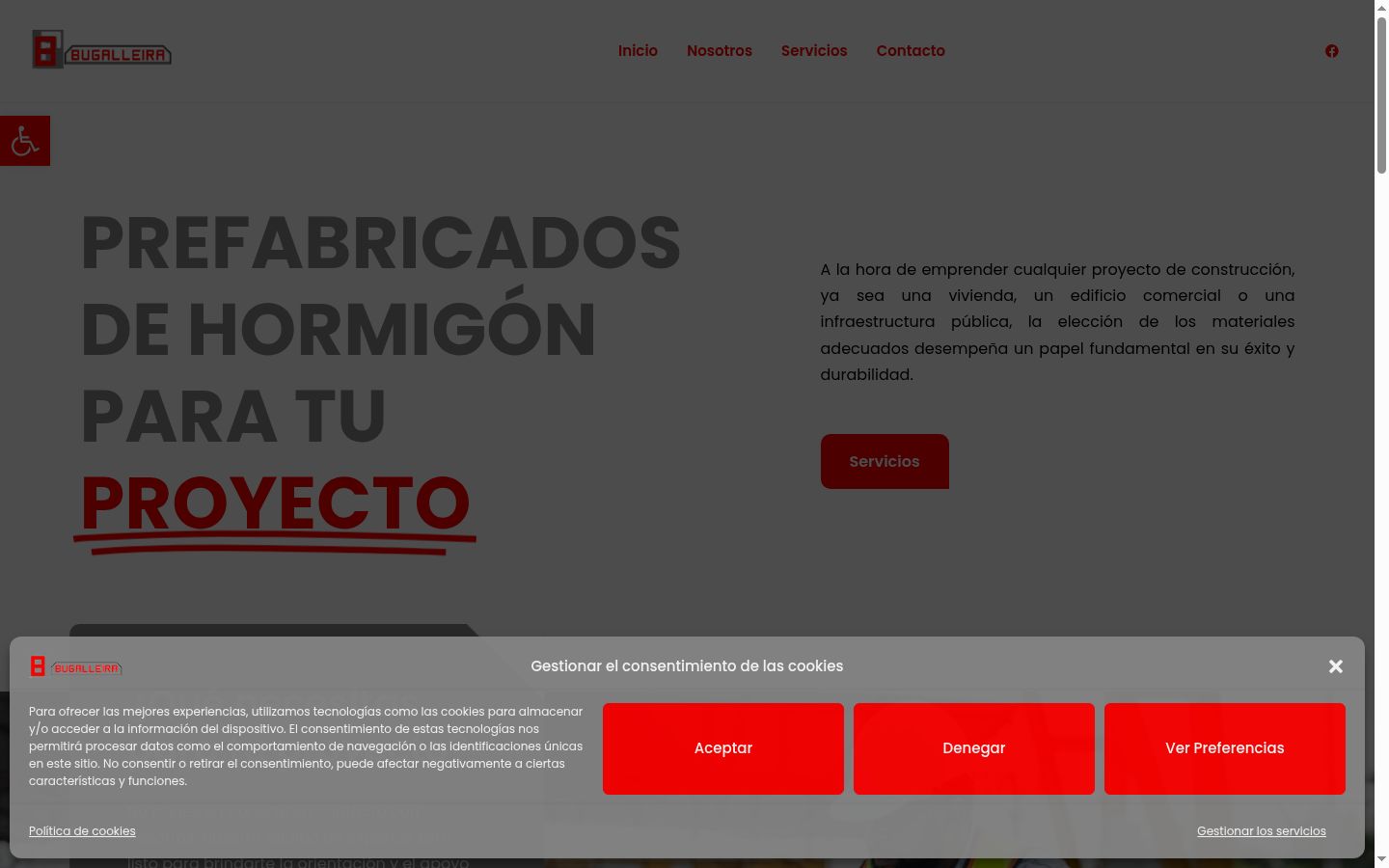 Captura de pantalla del banner de consentimiento mostrado antes de cualquier interacción
