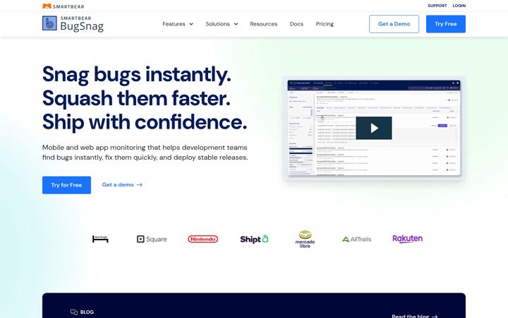 Screenshot von bugsnag.com