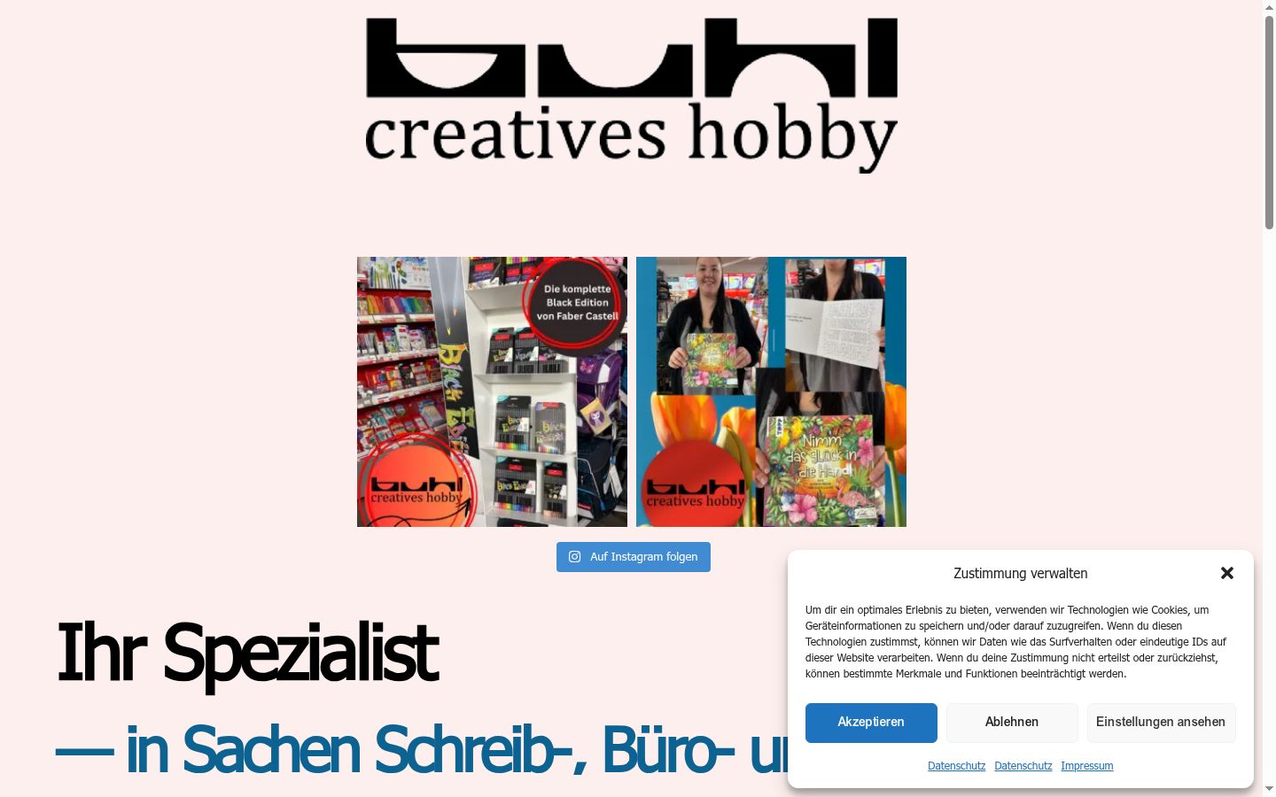 Screenshot des Einwilligungsbanners vor jeglicher Interaktion