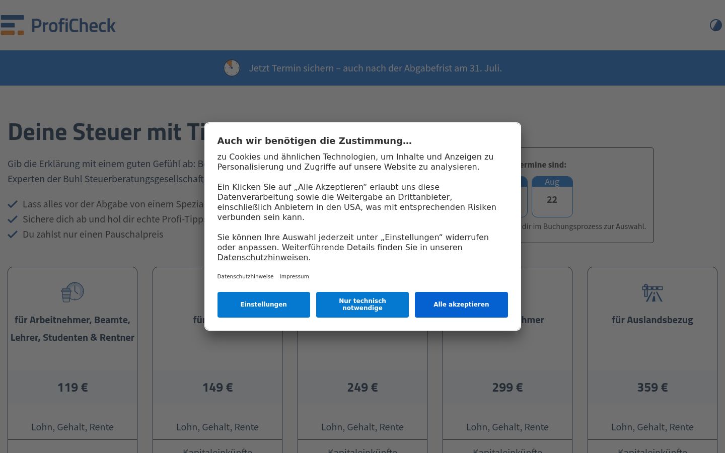 Képernyőkép a bármilyen interakció előtt megjelenő hozzájárulási bannerről