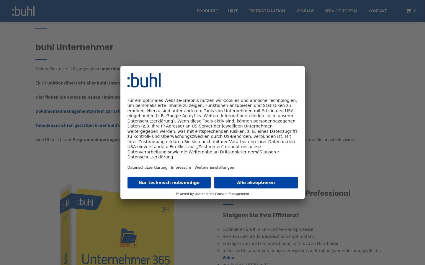 Screenshot des Einwilligungsbanners vor jeglicher Interaktion