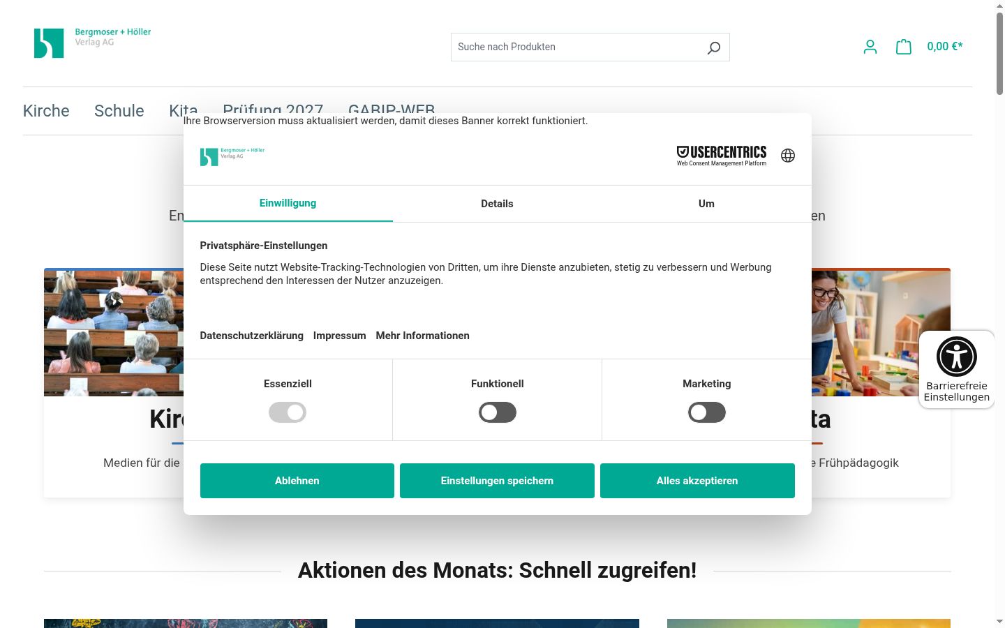 Screenshot del banner di consenso mostrato prima di qualsiasi interazione