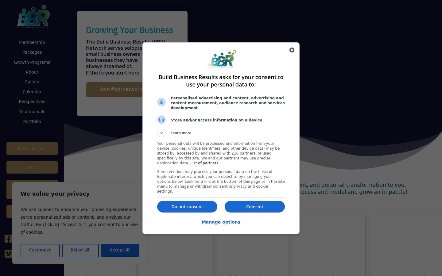 Screenshot del banner di consenso mostrato prima di qualsiasi interazione