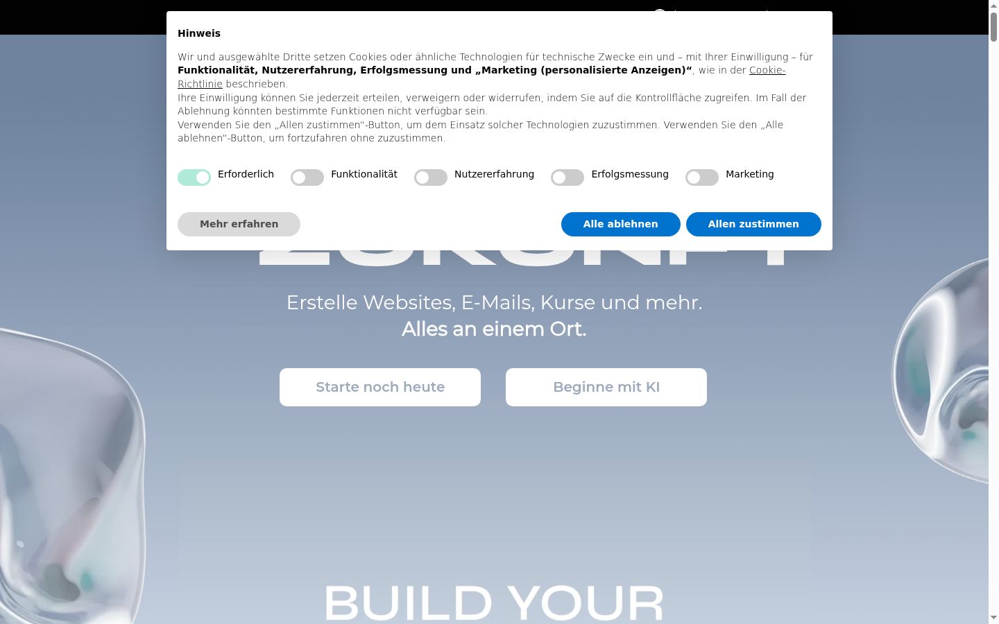 Screenshot des Einwilligungsbanners vor jeglicher Interaktion