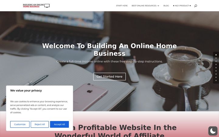 Screenshot of buildinganonlinehomebusiness.com