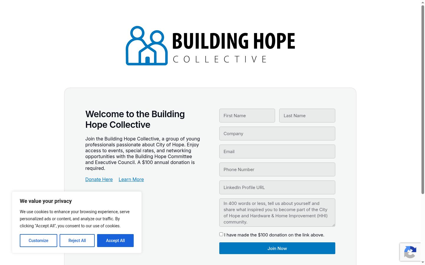Screenshot of the consent banner shown before any interaction