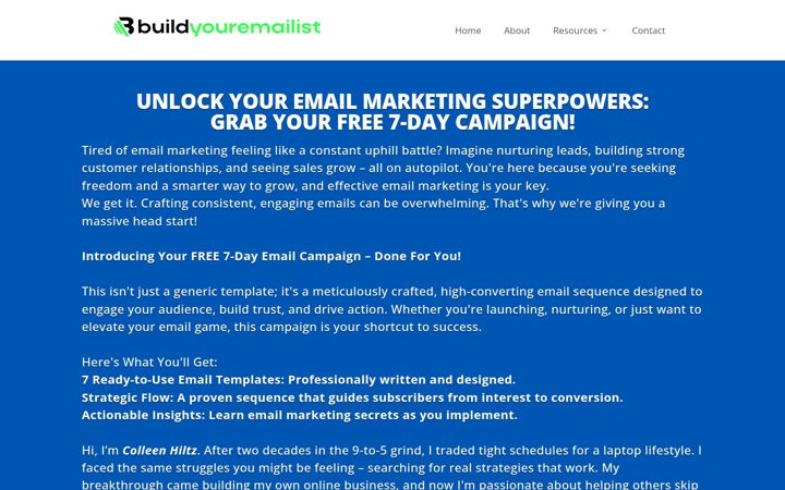 Screenshot of buildyouremailist.com