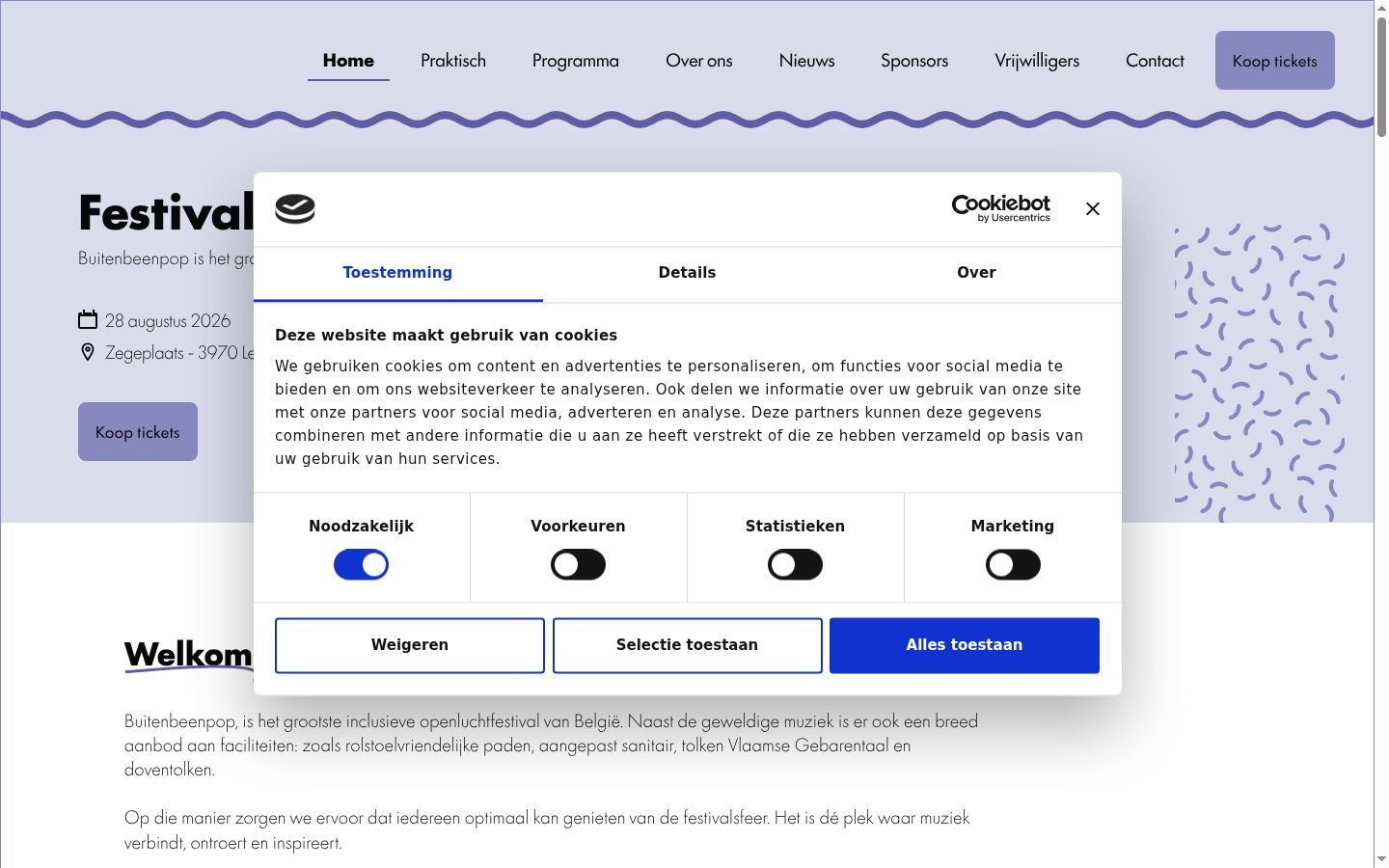 Captura de pantalla del banner de consentimiento mostrado antes de cualquier interacción