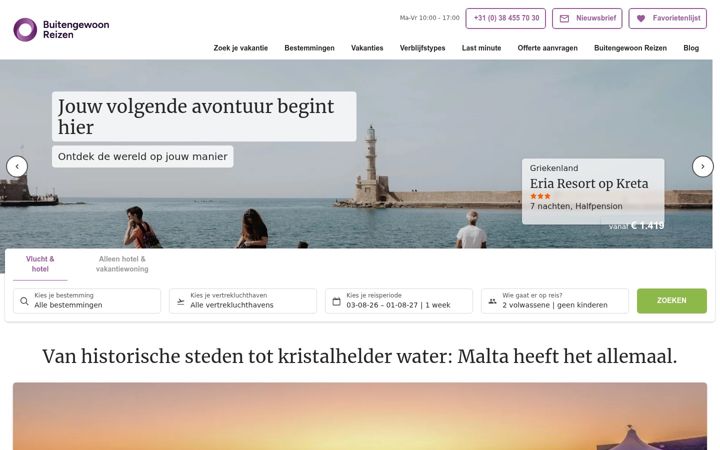 Snímek obrazovky buitengewoonreizen.nl