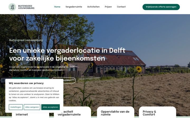 Screenshot van buitengoedleeuwenburg.nl