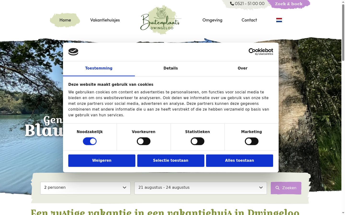 Screenshot van de toestemmingsbanner zoals getoond vóór enige interactie