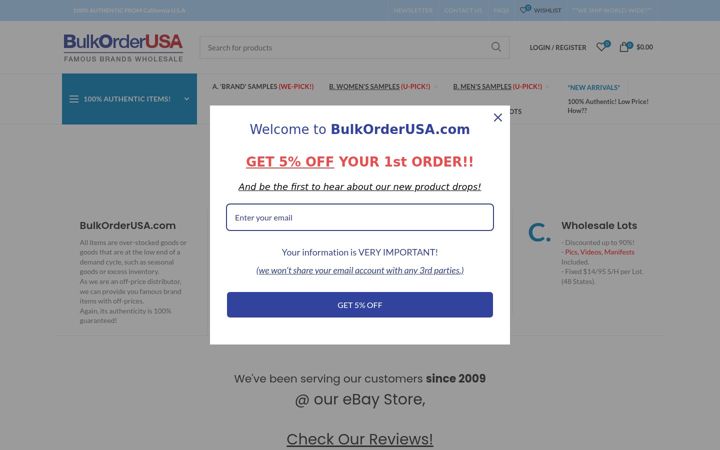 Screenshot of bulkorderusa.com