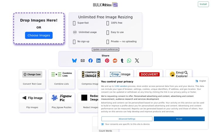 Screenshot of bulkresizephotos.com