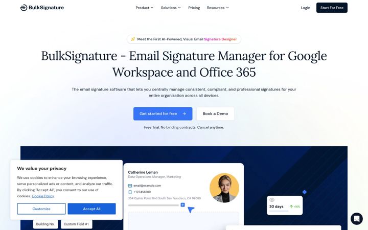 Posnetek zaslona bulksignature.com