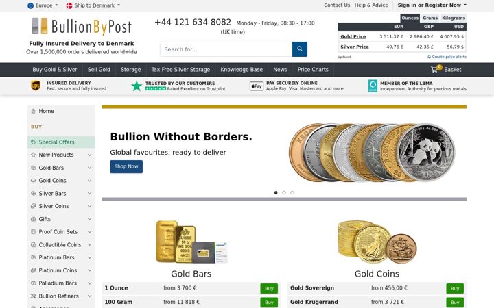 Screenshot of bullionbypost.eu