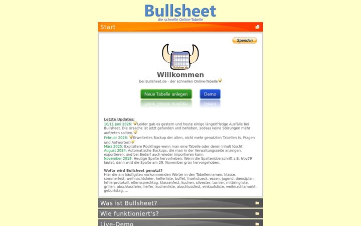 Screenshot of bullsheet.de