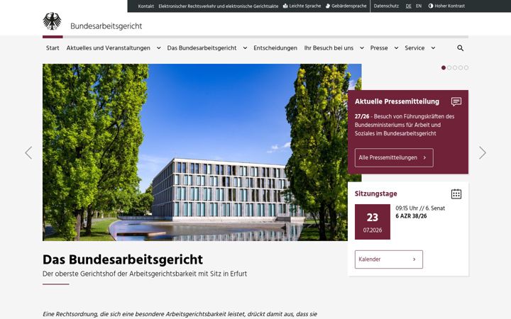 Screenshot of bundesarbeitsgericht.de