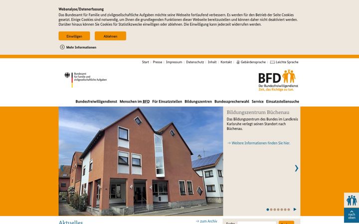 Screenshot of bundesfreiwilligendienst.de