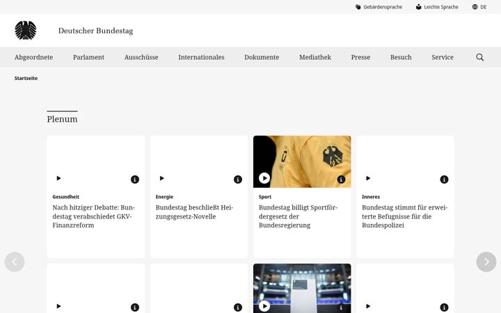 Posnetek zaslona bundestag.de