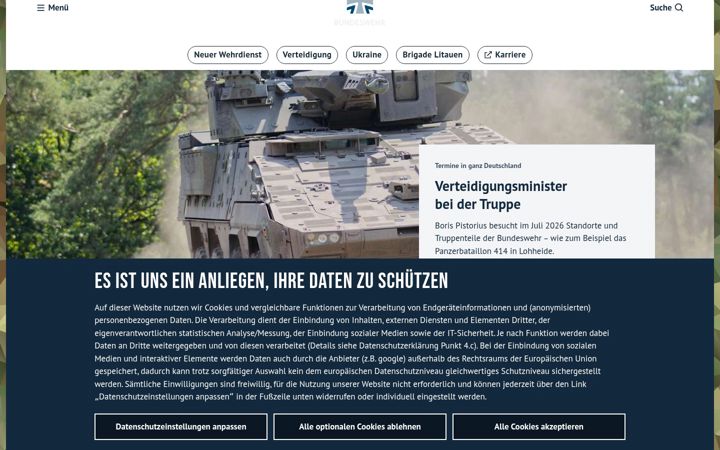 Skjámynd af bundeswehr.de