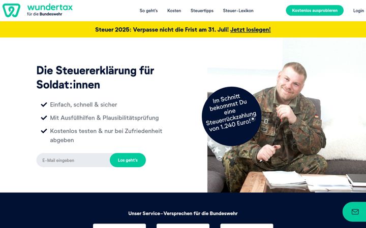 Screenshot of bundeswehrsteuererklaerung.de