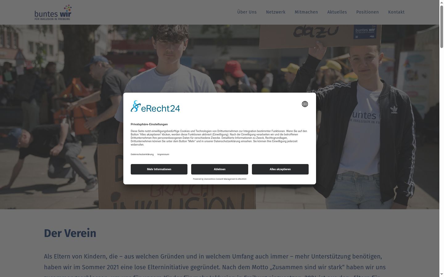 Screenshot des Einwilligungsbanners vor jeglicher Interaktion