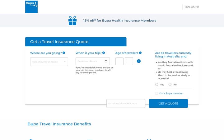 Screenshot of bupatravelinsurance.com.au