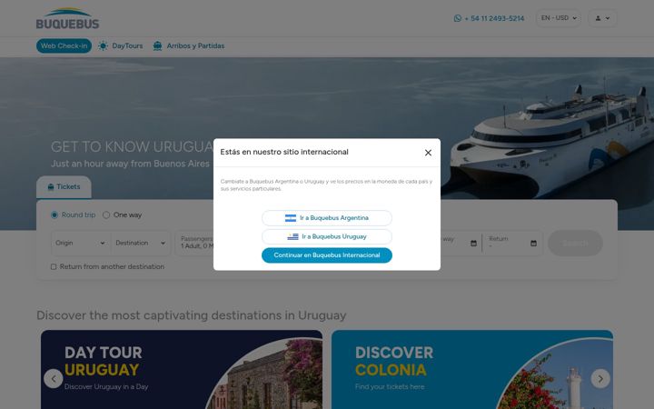 Skærmbillede af buquebus.com