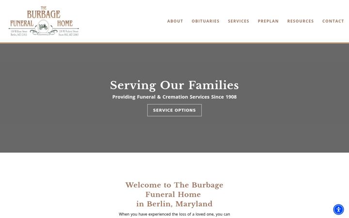 Screenshot of burbagefuneralhome.com