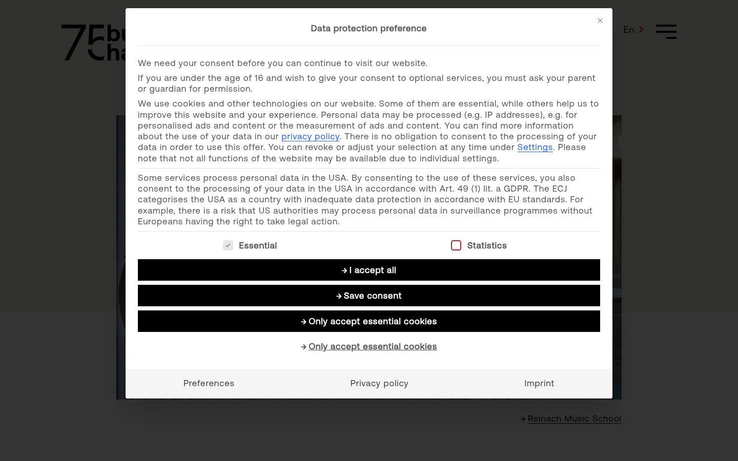 Screenshot des Einwilligungsbanners vor jeglicher Interaktion
